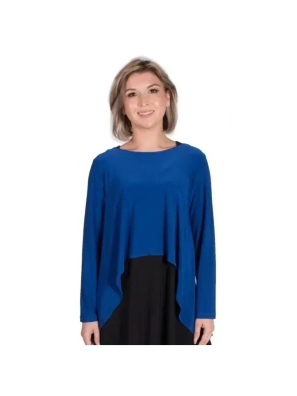 Comfy USA Royal Blue Asymmetrical Hem Lagenlook Aruba Topper Long Sleeve Top L